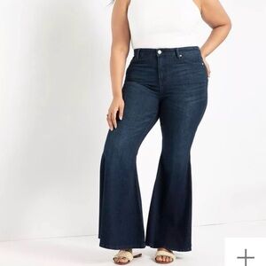 ELOQUII Plus High-Rise Dark Blue Flare Jeans